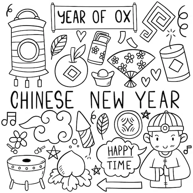 chinese new year with icon doodle style 1150 34986