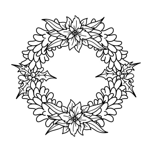 christmas wreath fir branches with poinsettia hand drawn doodle illustration 1003207 1036