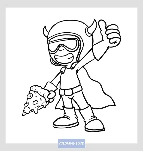 coloring book cute super hero loves pizza vector illustration 335044 433