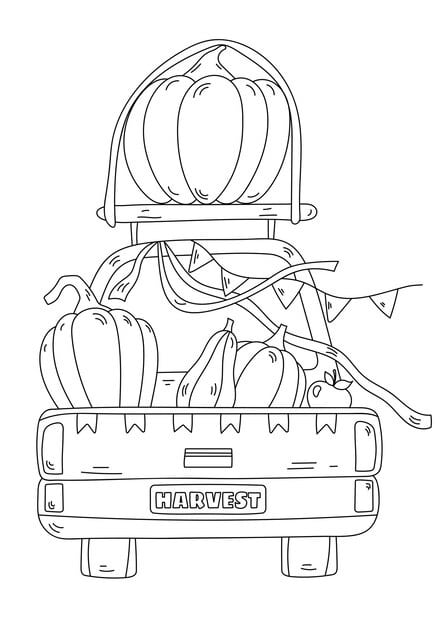 coloring page adults children features car carrying pumpkin harvest 156881 14281