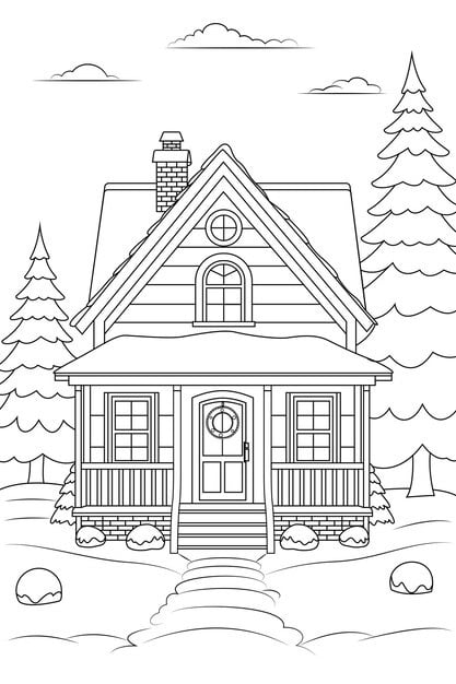 coloring page christmas house covered snow 942736 950