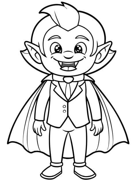 coloring page cute vampire with small cape fangs giving friendly wink black 969863 337798