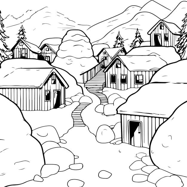 coloring page depicting ice igloos snowman building 793248 660