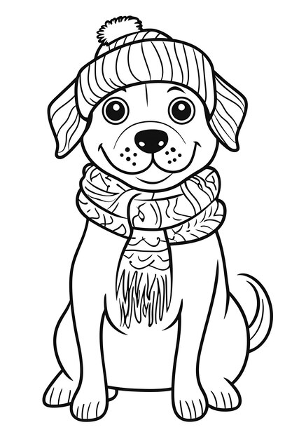 coloring page dog wearing scarf hat 1034548 80294