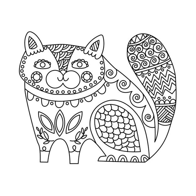 coloring page outline cartoon cat with pattern coloring book children 506744 244