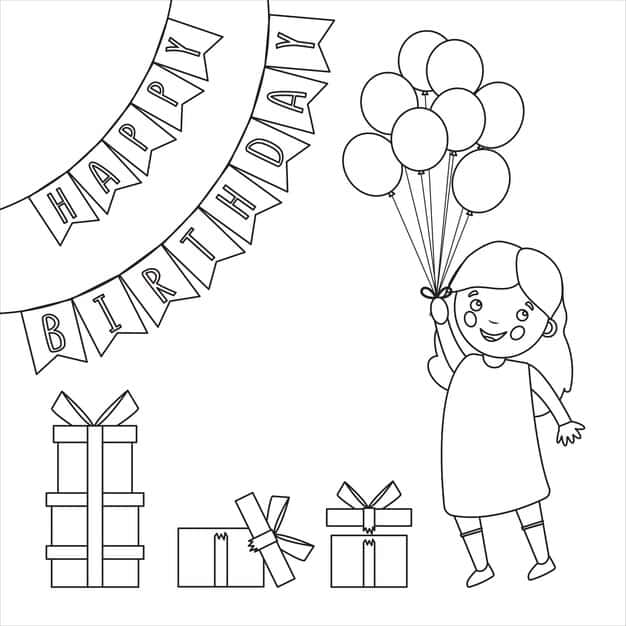 coloring page outline children with gifts holiday birthday coloring book kids 501045 2745