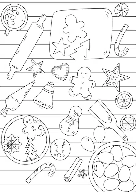 coloring page preparation christmas gingerbread cookies table top view is stress relief 156881 14404