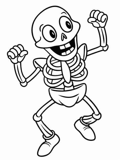 coloring page skeleton with cheerful expression dancing black white outline thick 969863 337122