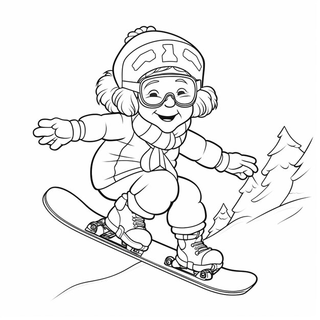 coloring page snowboarder helmet goggles generative ai 899870 36993