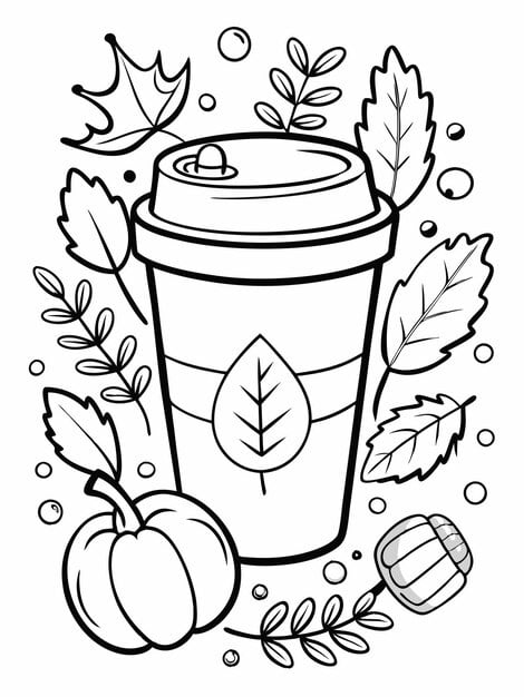 colouring book page autumn coffee travel mug children with vector design background 579306 12811