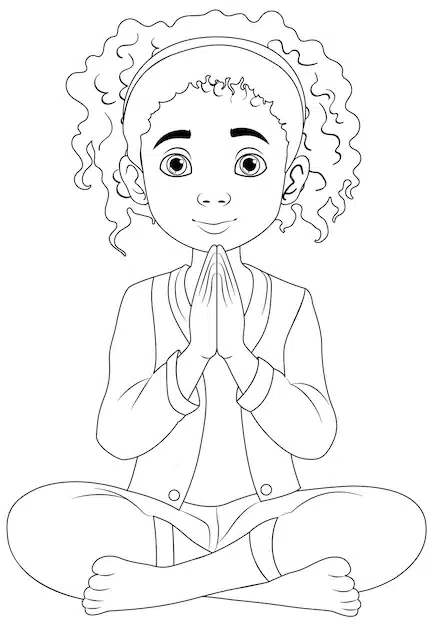 curlyhaired woman praying meditating with open eyes 1308 148552