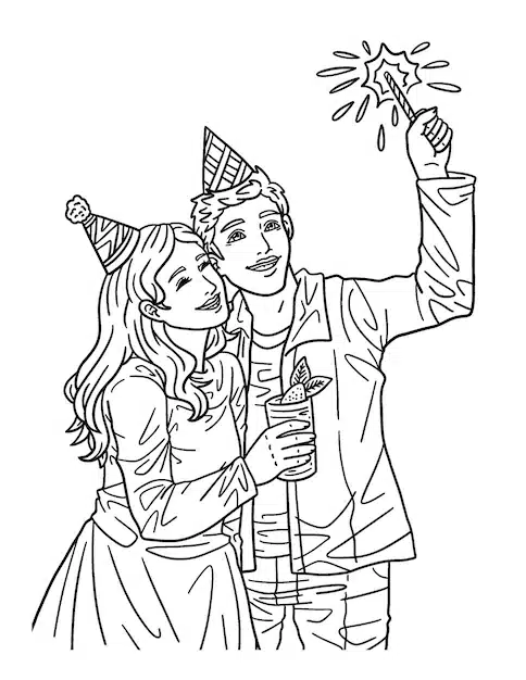 cute beautiful coloring page couple celebrating new year provides hours coloring fun adults 576561 10696