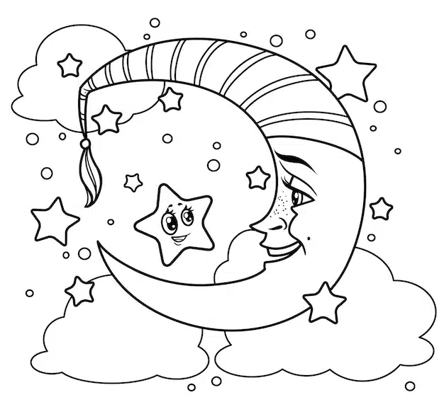 cute cartoon smiling moon speaks star outlined coloring white background 555467 1050