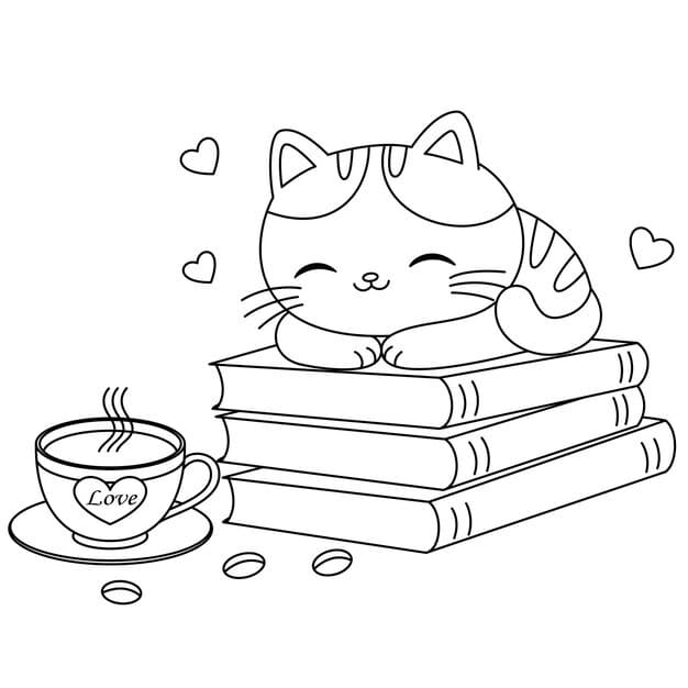 cute cat is sleeping books coloring page kawaii kitten illustration coloring book 942736 2017