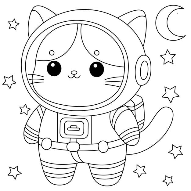 cute cat is wearing astronaut suit coloring page 942736 2140