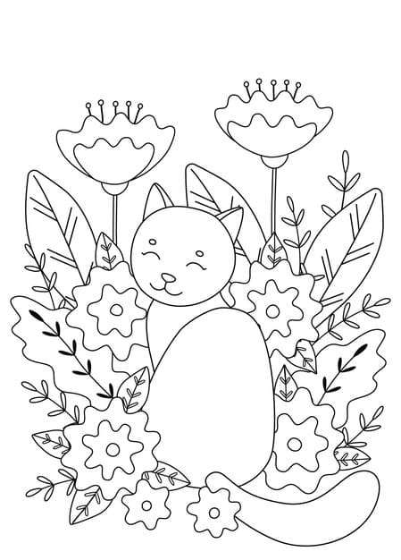 cute coloring book with cat flowers simple shapes outline children adults vector illustration with editable stroke 511339 69