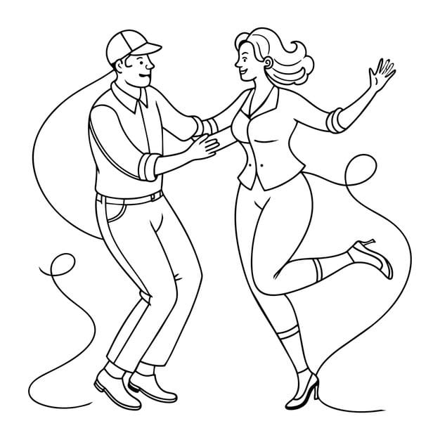 cute couple elderly people dancing continuous line art white background 674398 305