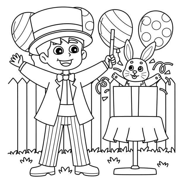 cute funny coloring page birthday magician with bunny provides hours coloring fun children color this page is very easy suitable little kids toddlers 576561 11244