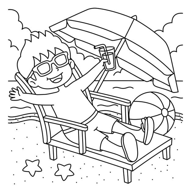 cute funny coloring page boy relaxing beach provides hours coloring fun children color this page is very easy suitable little kids toddlers 576561 10643