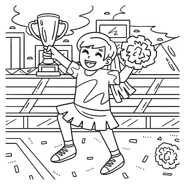 cute funny coloring page cheerleading girl cheerleader with trophy provides hours coloring fun children color this page is very easy suitable little kids toddlers 576561 12827