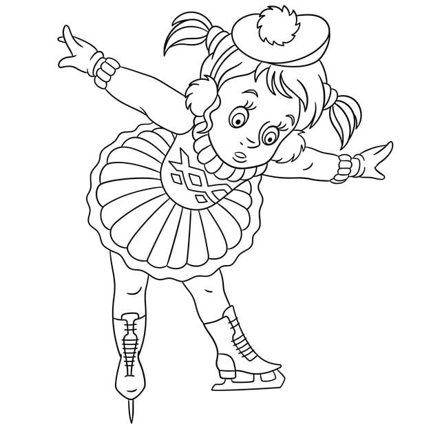 cute girl learning how ice skate cartoon coloring book page kids 727710 429