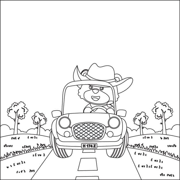 cute little fox cartoon having fun driving off road car sunny day colouring book page 447817 1288