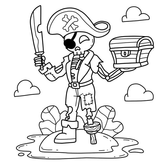 cute pirate skelton hand drawn coloring book cartoon isolated white 57575 492