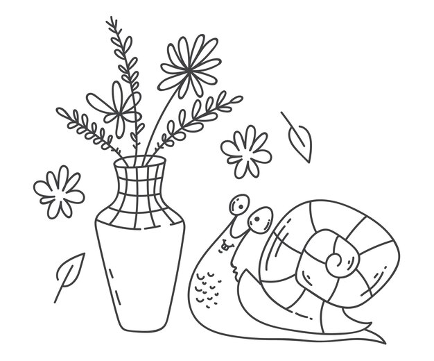 cute snail animal near home plant flower line art concept graphic design illustration 385073 1204