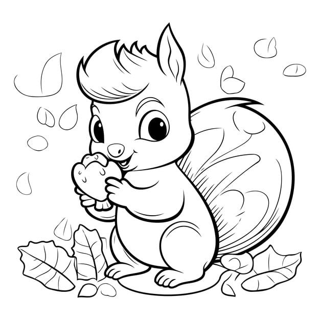 cute squirrel cartoon coloring page outline vector illustration 1142 96620