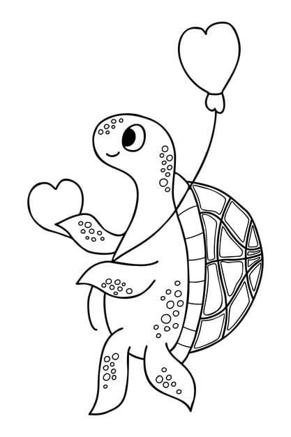 cute turtle with heart balloon outline drawing cartoon funny animal 248911 1808 1