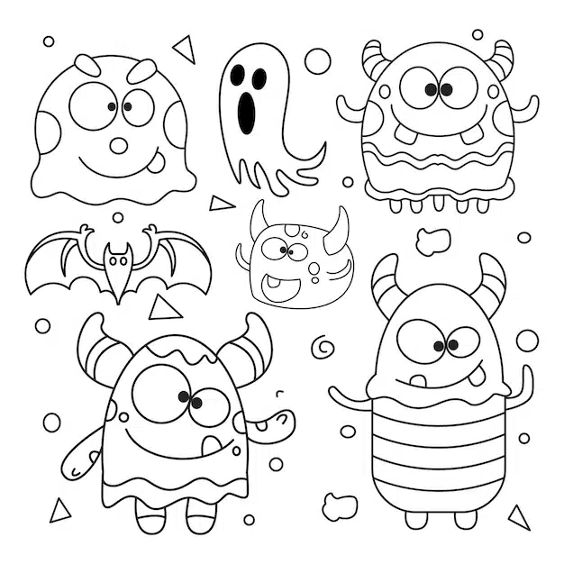 doodle cute monster sticker icons hand drawn vector 354956 93