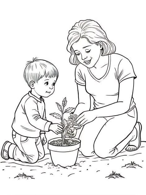 drawing mother her son sand with plant 1191225 20825