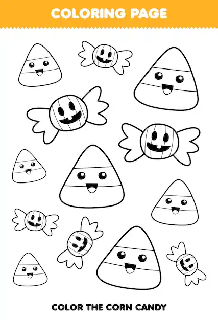 education game children coloring page cute cartoon corn candy line art halloween printable worksheet 229688 3367