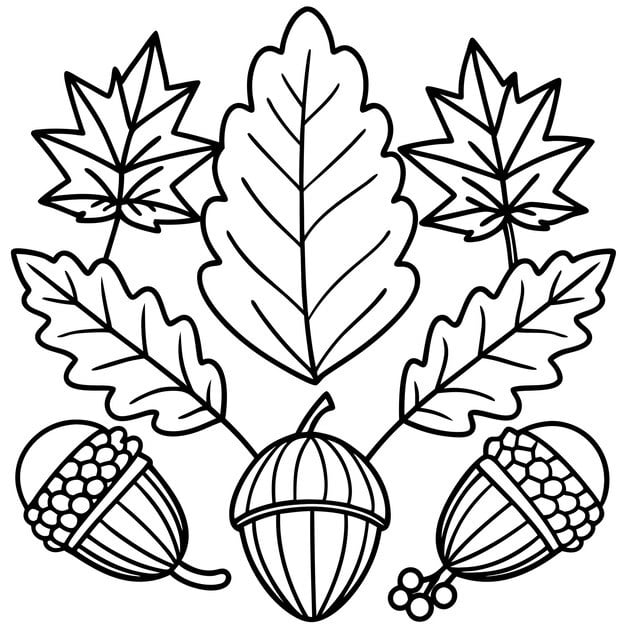 emblem doodle depicts leaves fruits oak tree acorns contour image 579306 2113