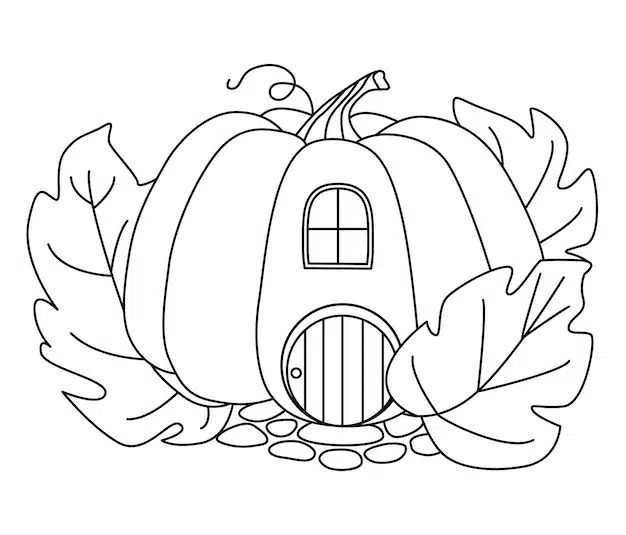 fabulous pumpkin house coloring book cute contour house vector coloring page adults children 258594 343