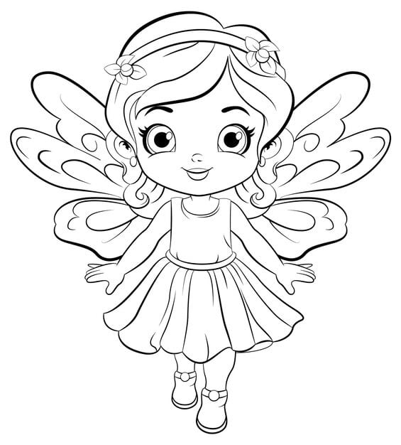 fairy girl beautiful dress outline colouring 1308 140452