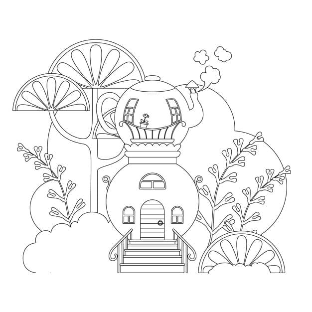 fairytale house made samovar with teapot children s coloring book vector 670370 47