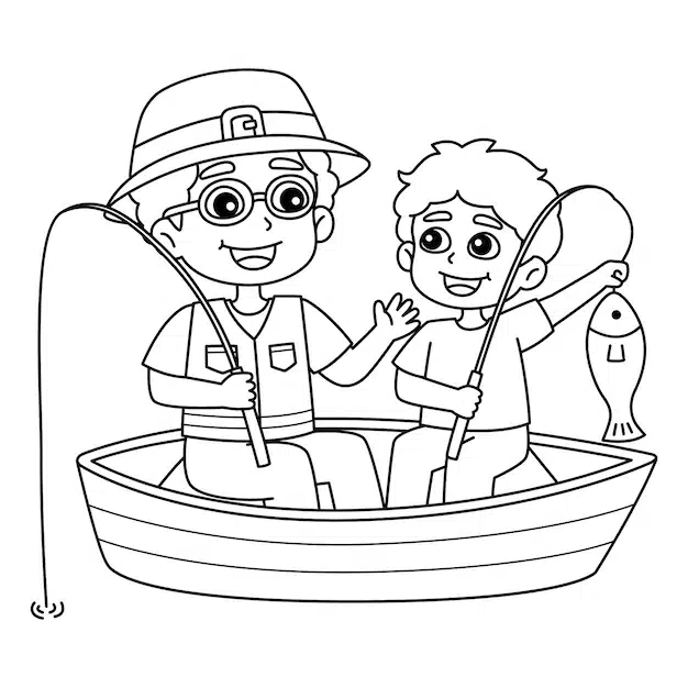 father son fishing isolated coloring page 576561 9145