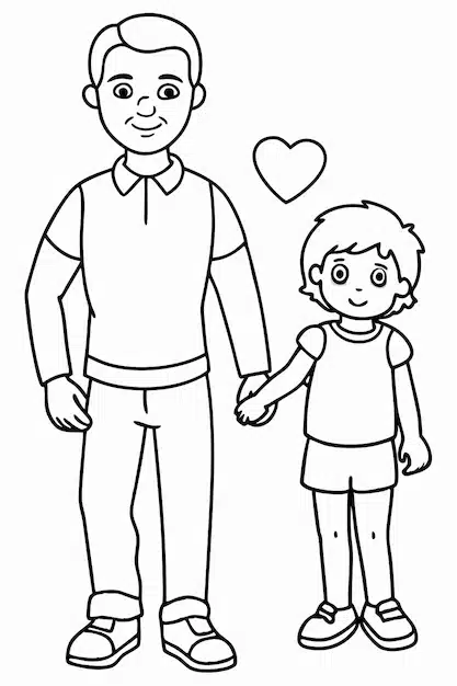 fathers day coloring page black white line art outline simple outline father holding 969863 327297