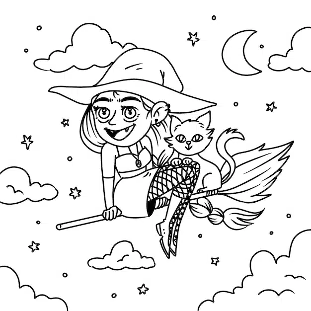 flat halloween coloring page illustration 23 2149661930