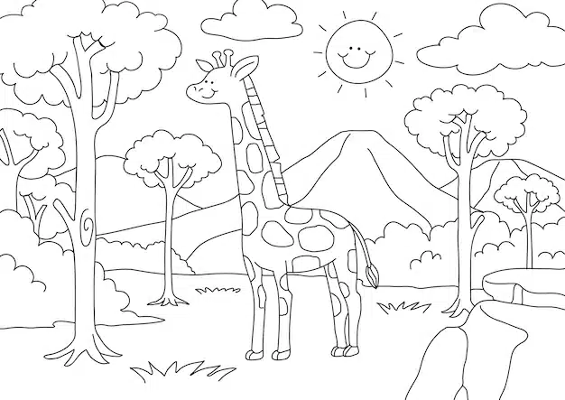 giraffe kids coloring page vector blank printable design children fill 53876 151359