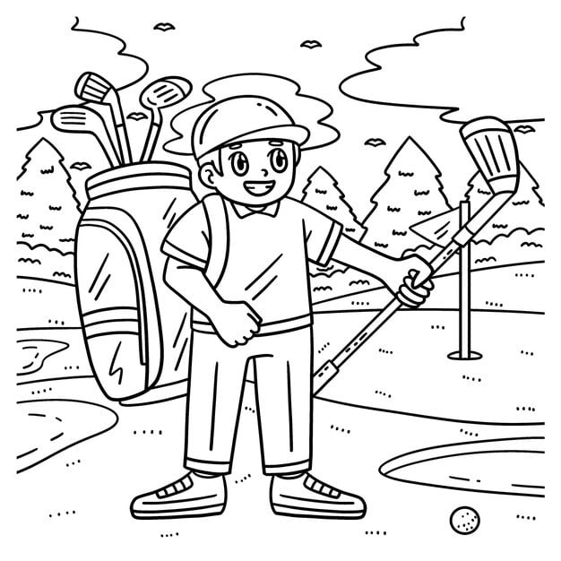 golf caddie with club isolated coloring page 576561 15891