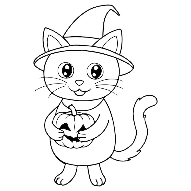 halloween cat coloring page halloween cat vector black white 638495 3752