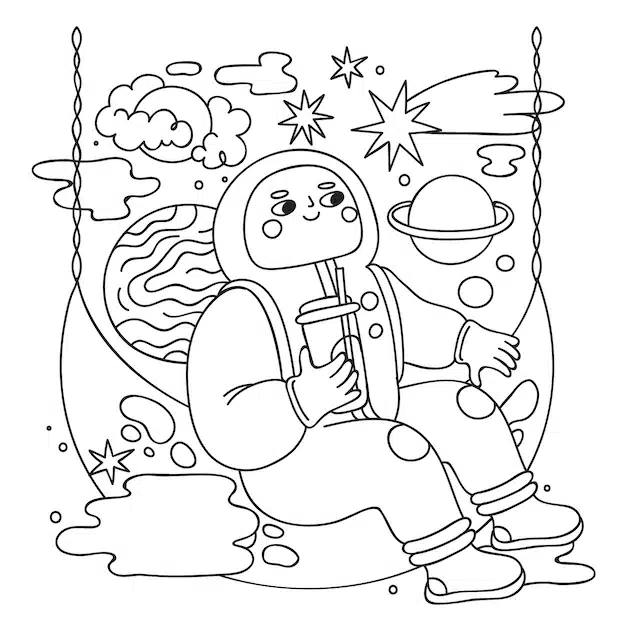 hand drawn astronaut coloring book illustration 23 2150142478