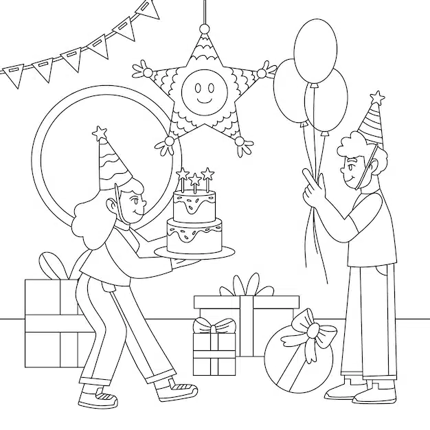 hand drawn birthday coloring page illustration 23 2151544549