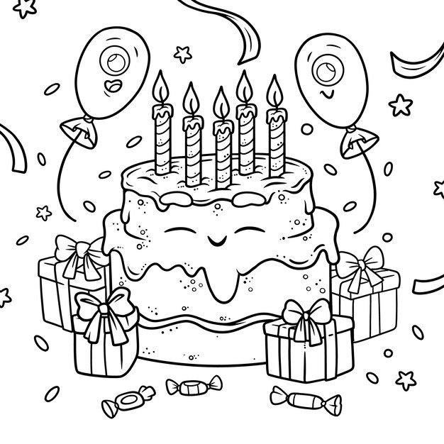 hand drawn birthday coloring page illustration 23 2151562765