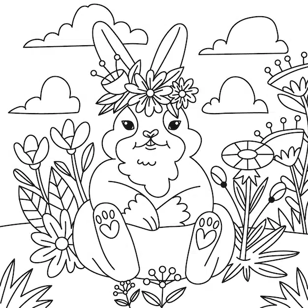 hand drawn bunny coloring book illustration 23 2150101506