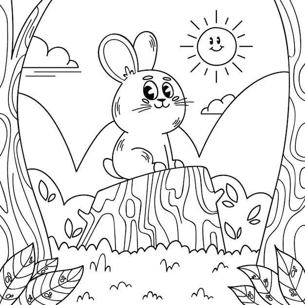 hand drawn bunny coloring book illustration 23 2150130848