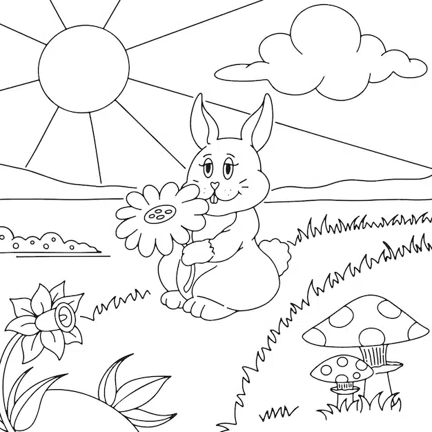 hand drawn bunny coloring book illustration 23 2150131105