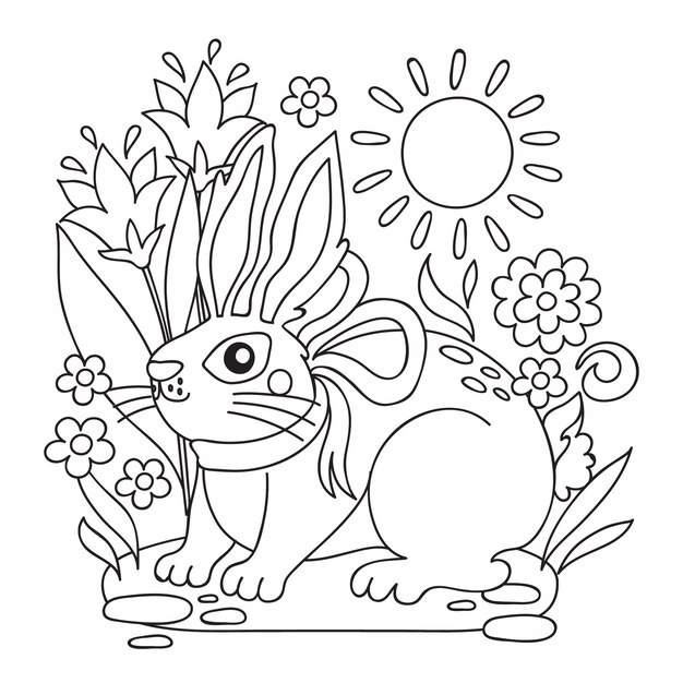 hand drawn bunny coloring book illustration 23 2150142459